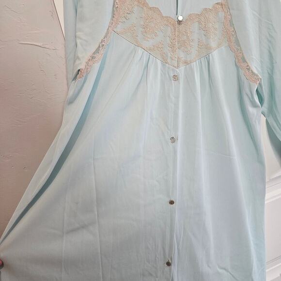 Vintage Lace Robe Womens Size Large 80s Pastel Blue Satin Cottage Romantic Retro - Picture 6 of 11